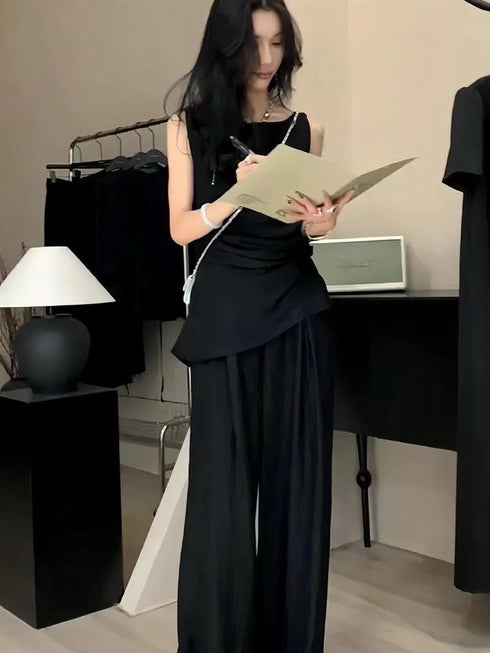 Women Casual side Knot Design Sleeveless Tops With Pants